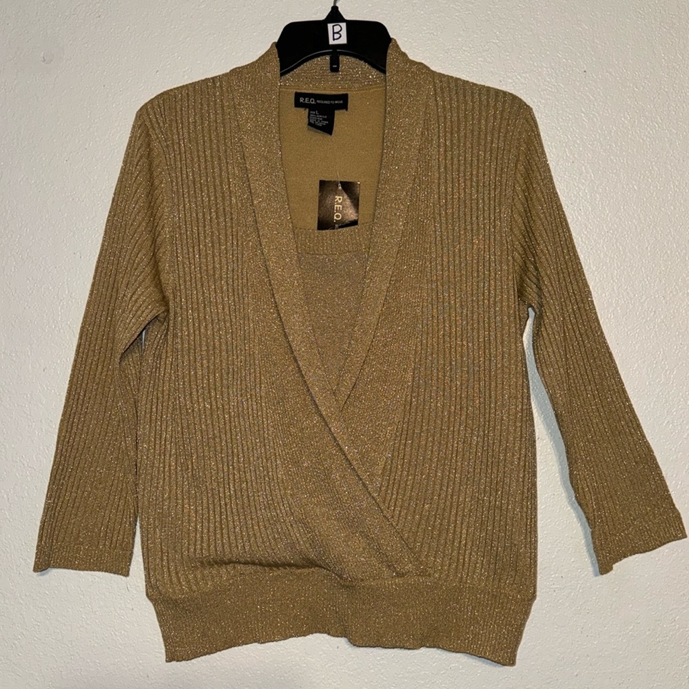 New R.E.Q Required To Wear Long Sleeve Gold Shimmer Top